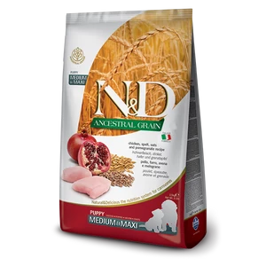 N&amp;D Ancestral Grain - csirke, tönköly, zab és gránátalma, puppy medium/maxi - 12kg