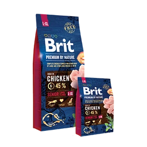 Teljes értékű szárazeledel Brit Premium by Nautre nagy és extra nagy testméretű  idős kutyáknak - csirke - 15kg