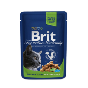 Brit Premium Cat Pouches Chicken Slices for Sterilised - felnőtt nedves macskatáp - 24x100g