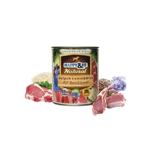 Happy&amp;Fit Natural Dog konzerv Junior Bárány, Marha, Rizs - 800g