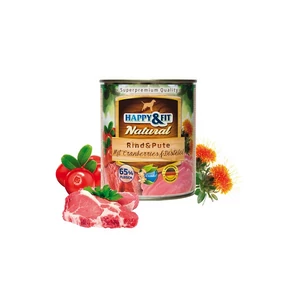Happy&amp;Fit Natural Dog konzerv Marha, Pulyka, Áfonya - 6x800g