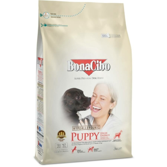 BonaCibo Puppy High Energy Chicken Anchovy Rice hipoallergén kutyatáp - 3kg