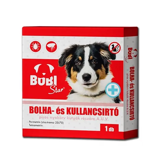BOBI Star bolha- és kullancsirtó nyakörv kutyáknak - piros