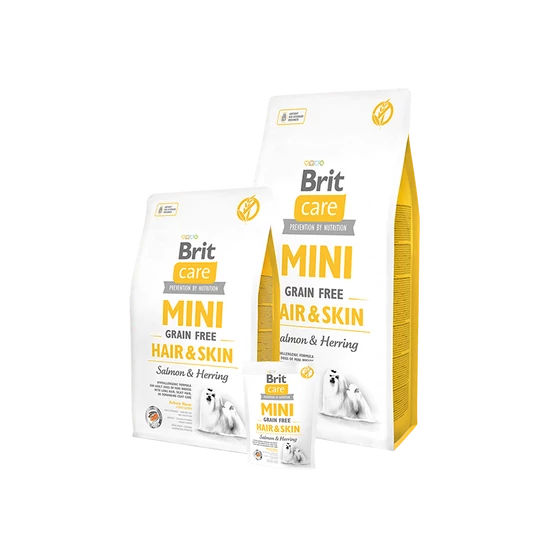 Brit Care Mini Hair &amp; Skin Lazac, hering hipoallergén, gabonamentes kutyatáp - 2kg