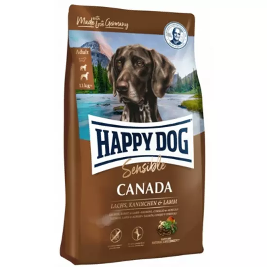 HAPPY DOG Supreme Sensible, Supreme Canada, lazac, nyúl és bárány gluténmentes burgonyával, Adult - 4kg