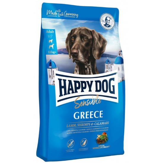 HAPPY DOG Supreme Sensible, Supreme Greece, bárány, garnélarák, kalamári (tintahal) mediterrán zöltségmixel és rizzsel, Adult - 11kg
