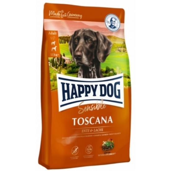 HAPPY DOG Supreme Sensible, Supreme Toscana, kacsa és lazac könnyen emészthető rizzsel, Adult - 12.5kg