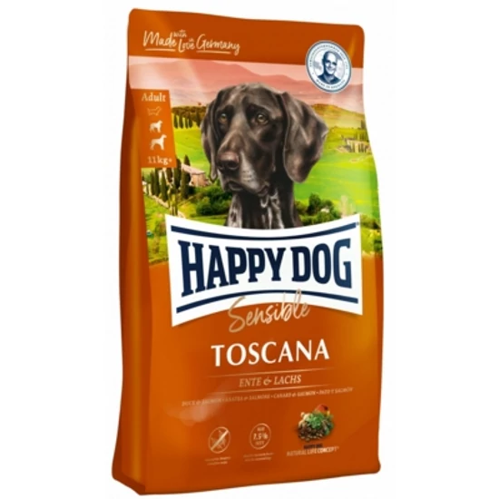 HAPPY DOG Supreme Sensible, Supreme Toscana, kacsa és lazac könnyen emészthető rizzsel, Adult - 4kg