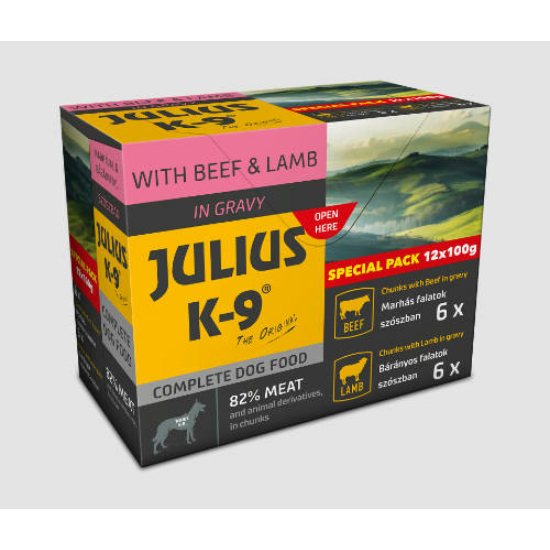 JULIUS K-9 Beef &amp; Lamb válogatás szószban kutyáknak