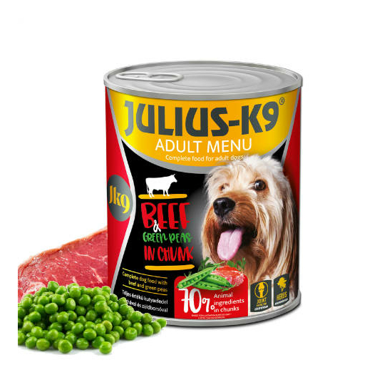 JULIUS-K9 Adult Menu Beef and Green Peas in Chunk, prémium nedveseledel - marha - 800g