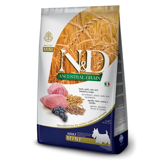 N&amp;D Ancestral Grain - bárány, tönköly, zab és áfonya, adult mini - 7kg