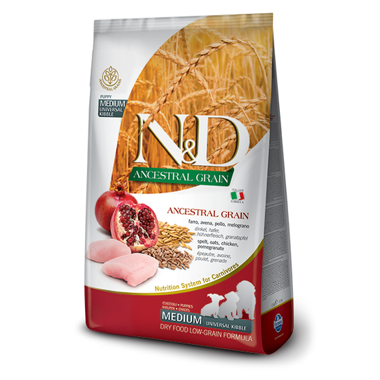 N&amp;D Dog Ancestral Grain - csirke és gránátalma, puppy medium - 2.5kg