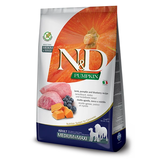 N&amp;D Dog Grain Free Pumpkin - bárány áfonya - Adult medium/maxi - 2.5kg