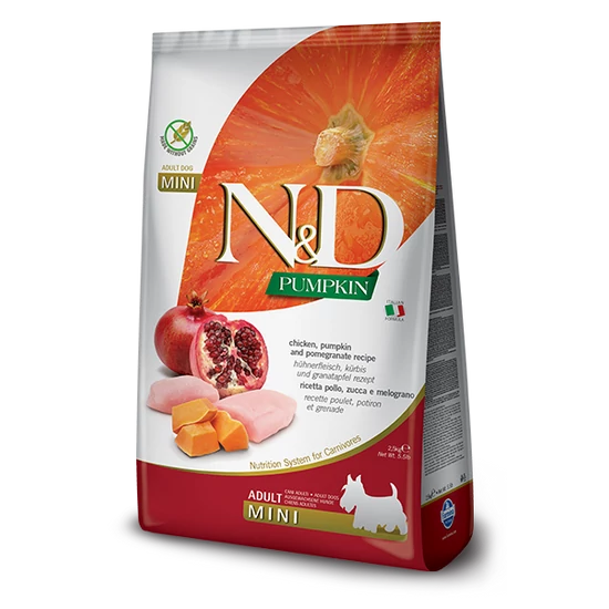 N&amp;D Dog Grain Free Pumpkin - csirke gránátalma - adult mini - 2.5kg