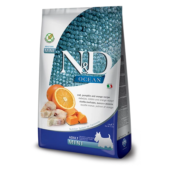 N&amp;D Dog Grain Free Ocean - tőkehal sütőtök - Adult mini - 7kg