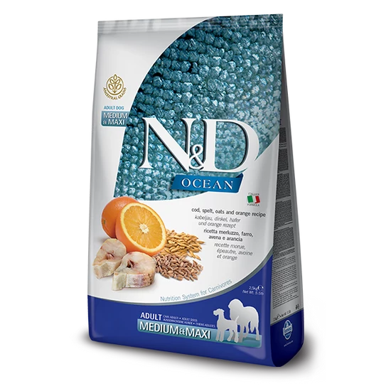 N&amp;D Dog Low Grain Ocean - tőkehal tönköly - Adult medium&amp;maxi - 2.5kg