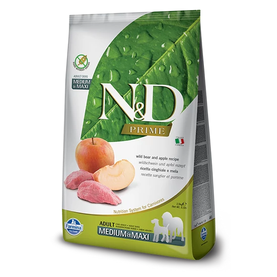 N&amp;D Dog Grain Free Prime - vaddisznó és alma, adult medium/maxi - 12kg
