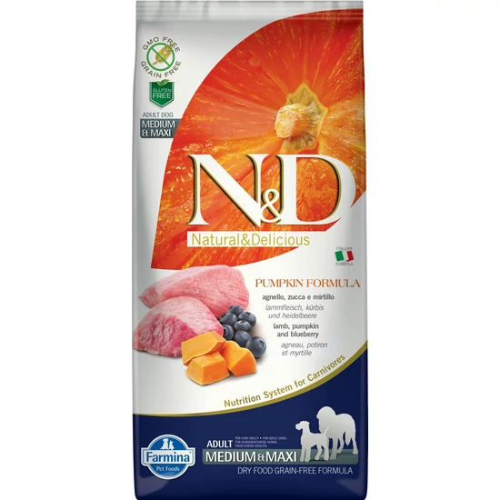 N&amp;D Dog Grain Free Bárány, Áfonya Sütőtökkel, Adult medium/maxi - 12kg