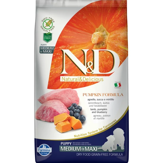 N&amp;D Dog Grain Free Bárány, Áfonya Sütőtökkel, Puppy medium/maxi - 2.5kg