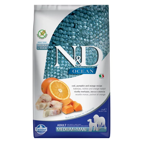 N&amp;D Dog Ocean Tőkehal, Sütőtök, Narancs, Adult medium/maxi - 2.5kg