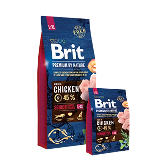 Teljes értékű szárazeledel Brit Premium by Nautre nagy és extra nagy testméretű  idős kutyáknak - csirke - 15kg