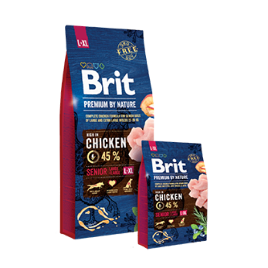 Teljes értékű szárazeledel Brit Premium by Nautre nagy és extra nagy testméretű  idős kutyáknak - csirke - 15kg