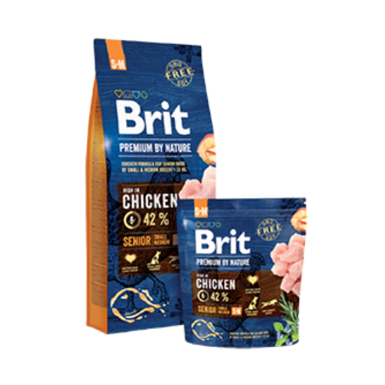 Teljes értékű szárazeledel Brit Premium by Nautre kis és közepes testtömegű idős kutyáknak - csirke - 3kg