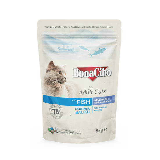 BonaCibo Cat Adult Fish Mackerel in Delicate Sauce - makréla - 85g