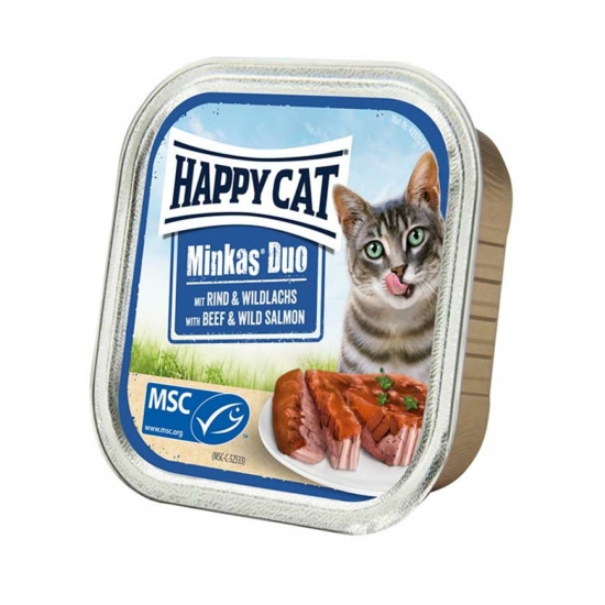 Happy Cat Minkas Duo Rind and WildLachs felnőtt nedves macskatáp - 100g