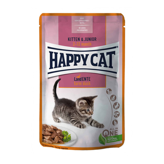 Happy Cat Pouch Kitten and Junior Land Ente kölyök nedves macskatáp - 24x85g