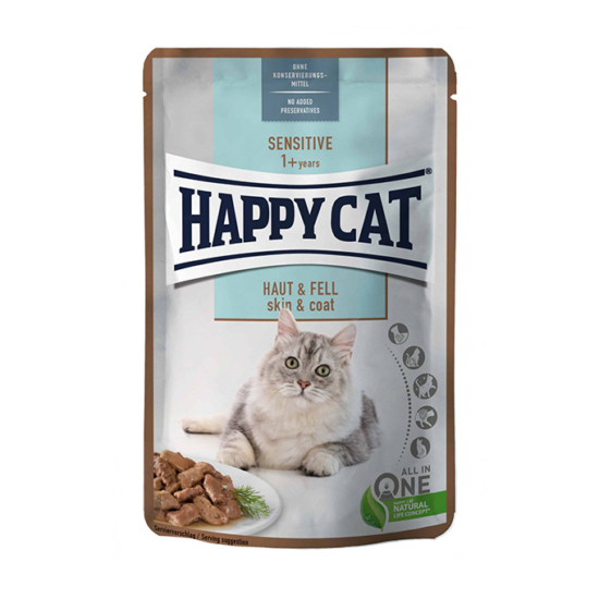 Happy Cat Pouch Sensitive Skin and Coat felnőtt nedves macskatáp - 24x85g