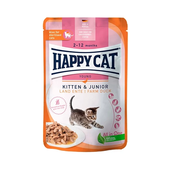 Happy Cat Pouch Kitten and Junior Land Ente kölyök nedves macskatáp - 20x85g