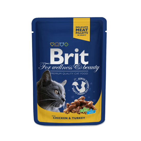 Brit Premium Cat Pouches Chicken and Turkey - felnőtt nedves macskatáp - 24x100g