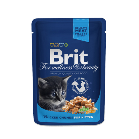 Brit Premium Cat Pouches Chicken Chunks for Kitten - kölyök nedves macskatáp - 24x100g