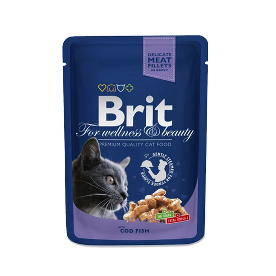 Brit Premium Cat Pouches Cod fish - felnőtt nedves macskatáp - 24x100g