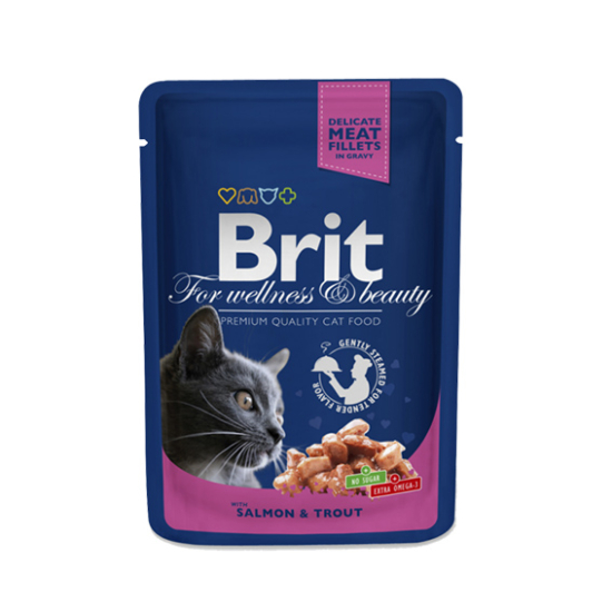 Brit Premium Cat Pouches Norwegian Salmon and Trout - felnőtt nedves macskatáp - 24x100g