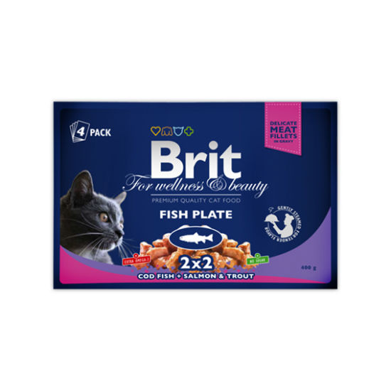 Brit Premium Cat Pouches Fish Plate - felnőtt nedves macskatáp - 4x100g