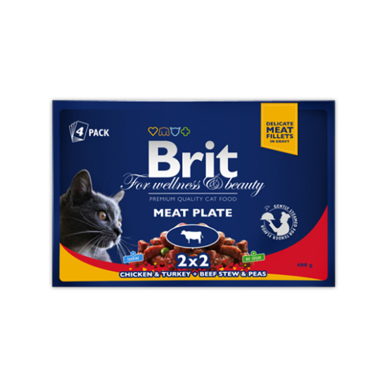 Brit Premium Cat Pouches Meat Plate - felnőtt nedves macskatáp - 4x100g