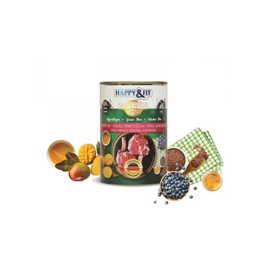 Happy&amp;Fit Superior Dog Konzerv marha, mangó - 400g