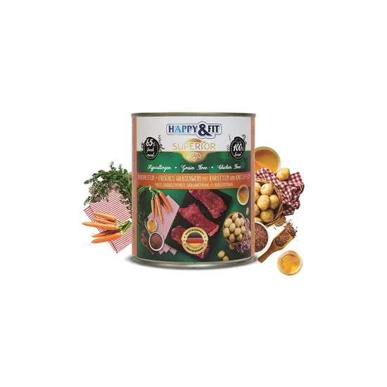 Happy&amp;Fit Superior Dog Konzerv Vaddisznó, burgonya - 800g