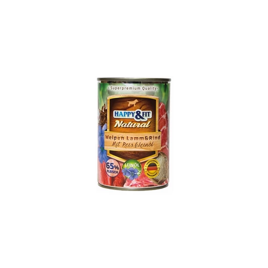 Happy&amp;Fit Natural Dog konzerv Junior Bárány, Marha, Rizs - 400g