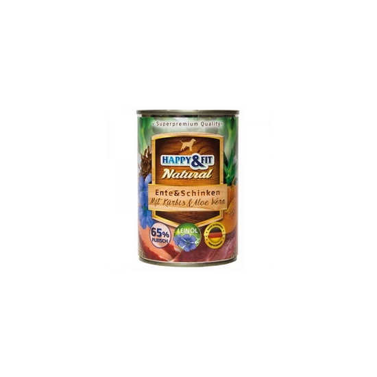 Happy&amp;Fit Natural Dog konzerv Kacsa, Sonka, Sütőtök - 400g